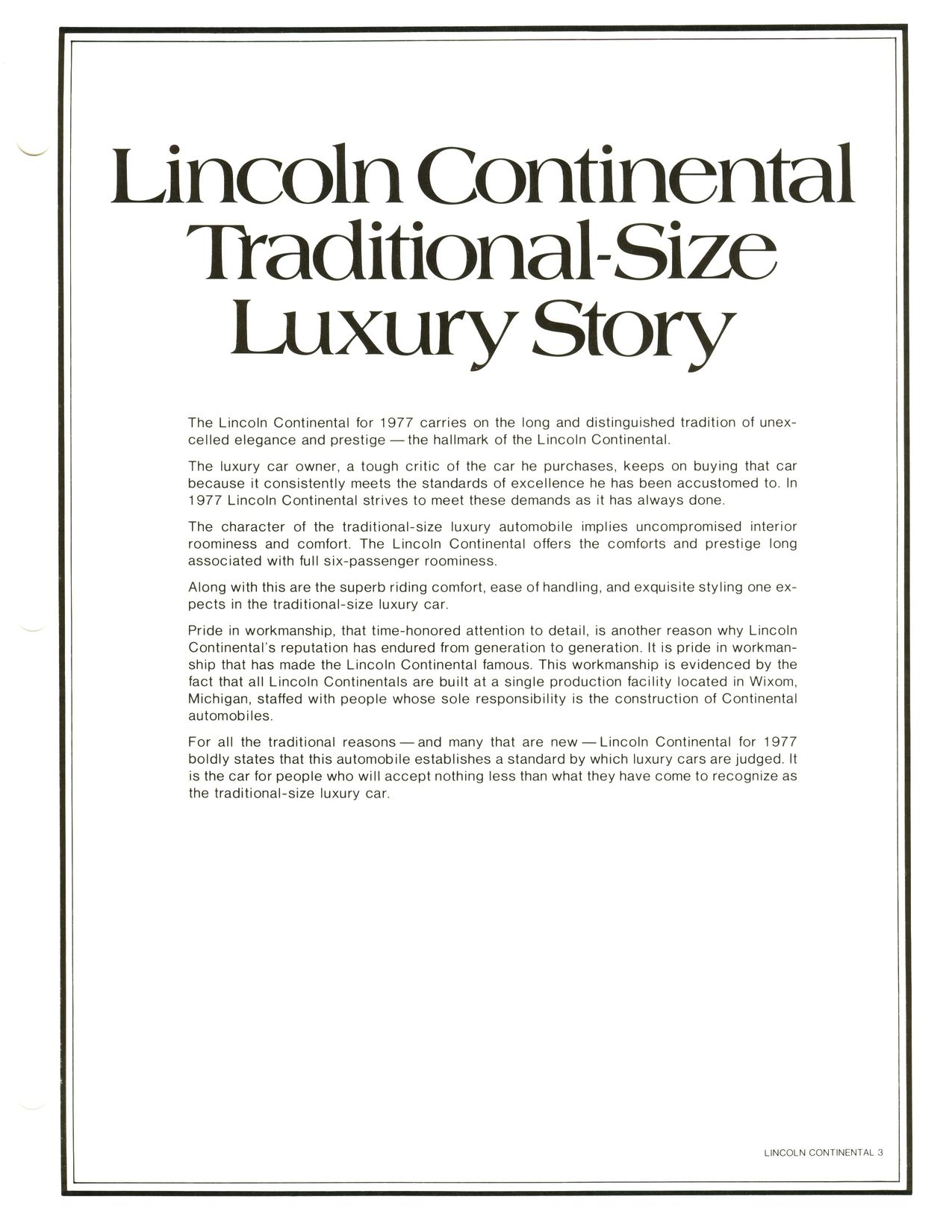 1977 Lincoln Continental Mark V Product Facts Book Page 9